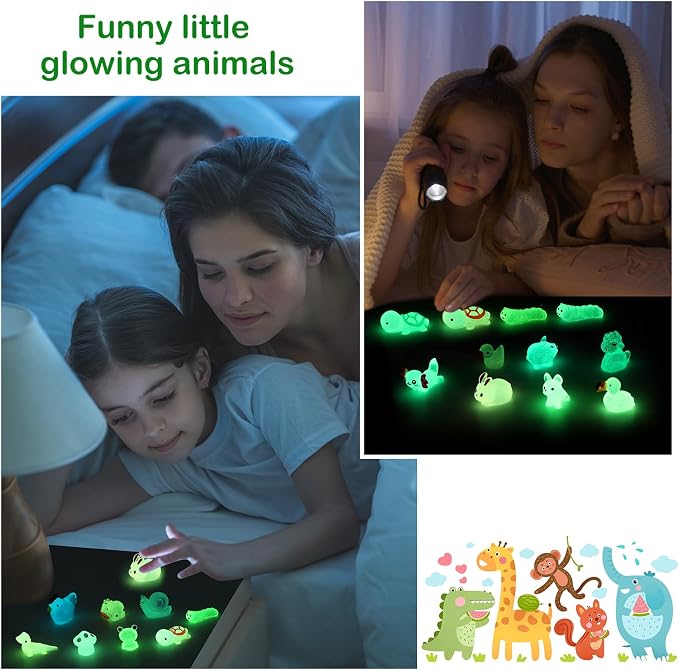 Luminous mini Resin Animals to Hide 120 Pcs Tiny Resin Animals Glow in The Dark for Miniature Fairy Garden Decoration Accessories Micro Landscape Aquarium Potted Decoration