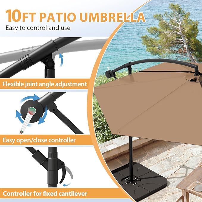 Greesum Patio Umbrella, Outdoor Table Umbrella with Push Button Tilt, Crank and 8 Sturdy Ribs