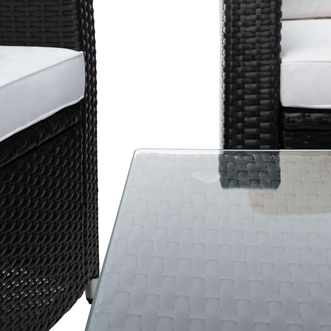 SAFAVIEH Outdoor Collection Lorma Black/Beige Wicker 4-Piece Conversation Patio Set