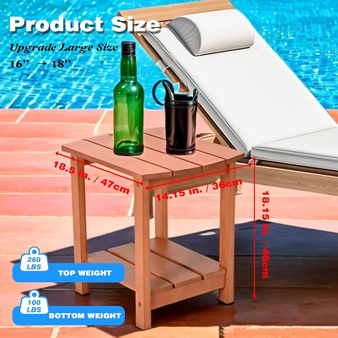 Outdoor Side Table, 2-Tier Small Outdoor Table for Patio, Adirondack Side Tables for Outside or Indoor (Walnut, 18 * 14 * 18.5)