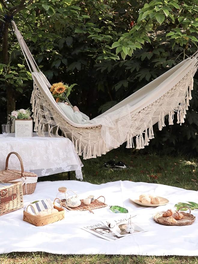 Outdoor Hammock Patio Hammock Beach Vacation Camping Climbing Traveling Hiking Picnic Outdoor Recreation Suitable for 2 Adults with a Maximum Load of 400lbs