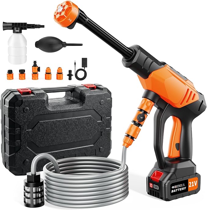 Cordless Portable Washer, Brushless 4000mAh Battery Operated Washer, Handheld Car Washer with 6-in-1 Nozzle Battery Charger,Lightweight Washer Cleaning Tool with Foam Pot for Patio Boat Fence
