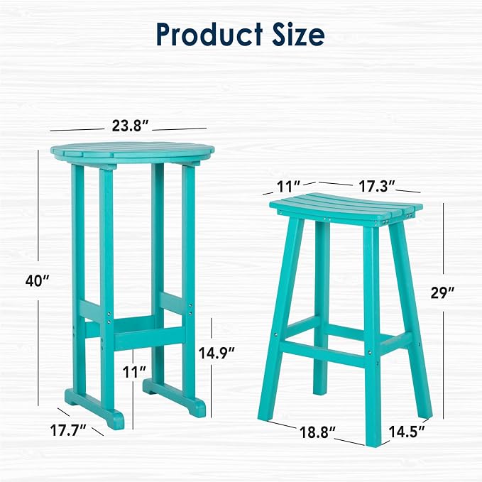 nalone Outdoor Bar Table and Chairs Set, HDPE Bar Table with Bar Stools Set of 2, Patio Table Pub Height Dining Table for Deck, Porch, Backyard, Garden