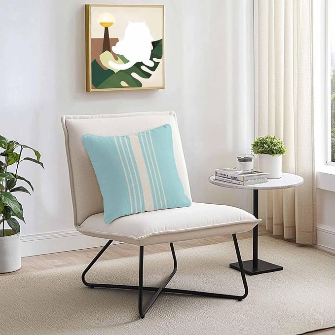 Vandarllin Outdoor Throw Pillows Covers 16x16 inch Set of 2 Waterproof Sky Blue Vertical Stripes Decorative Zippered Cushion Covers for Patio Furniture, Classic Striped Linen Lumbar Pillowcases