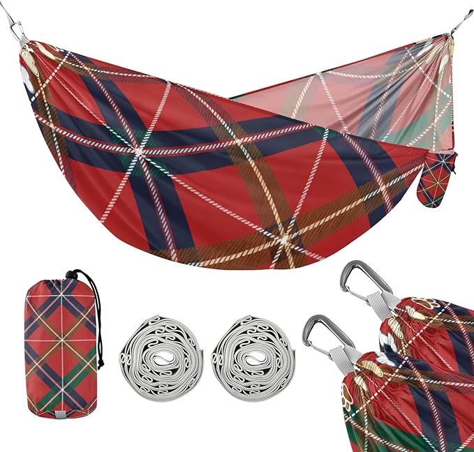 Plaid Pet Outdoor Hammock with Tree Straps for Outside Beach Patio Garden