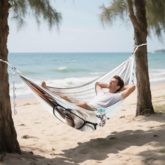 Goat Camping Hammock, Portable Lightweight Single Hammock with Tree Straps and Aluminum Carabiners, 114" x 54" Travel Hammock for Hiking Backpacking Beach