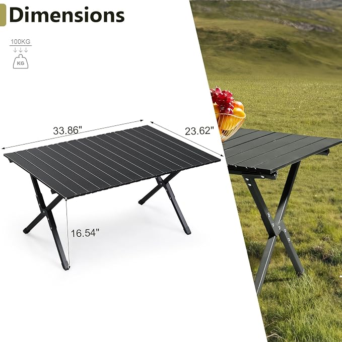 3.4 Ft Folding Portable Picnic Camping Table, Aluminum Roll-up Table with Easy Carrying Bag for Indoor, Outdoor, Beach, Backyard, BBQ, Party, Patio, Picnic