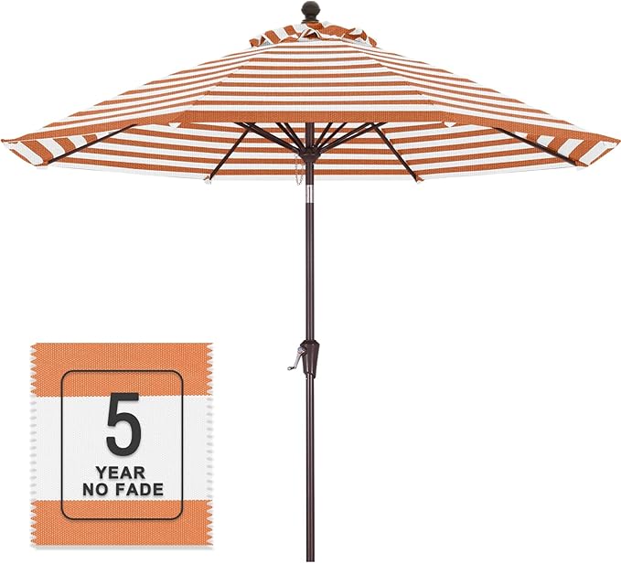 MASTERCANOPY Olefin 5-Year-Non-Fading 9ft Patio Umbrella with Tilt and Crank, Large UV Resistant Outdoor Table Umbrella with 8 Fiberglass Ribs for Deck, Yard & Market, Orange & White