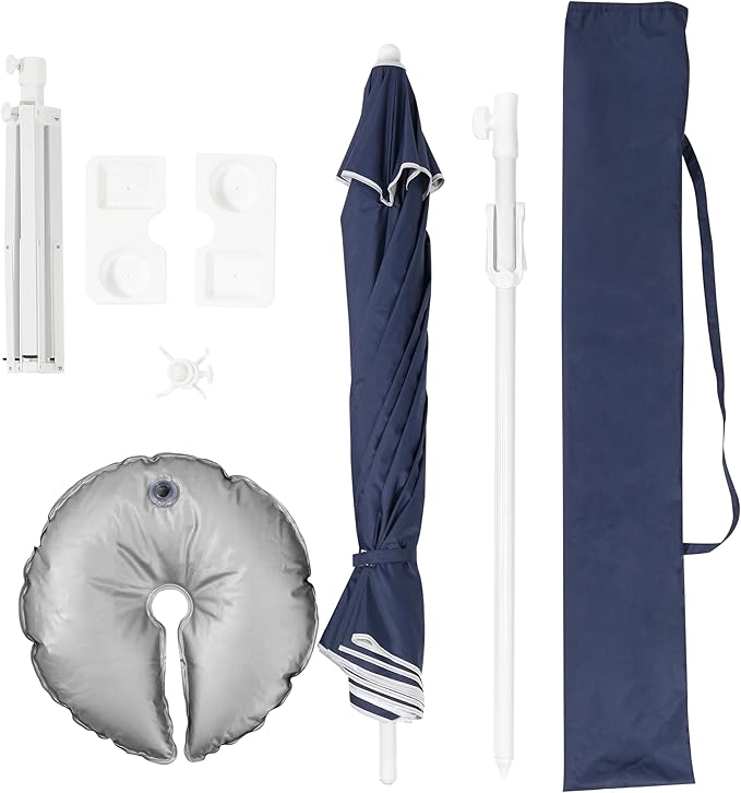 Seazul 6.5ft Sun Shade Umbrella, Portable Umbrella with Stand for Sports, Water Weight Bag, Adjustable and Lightweight, Sun Protection, Navy Blue