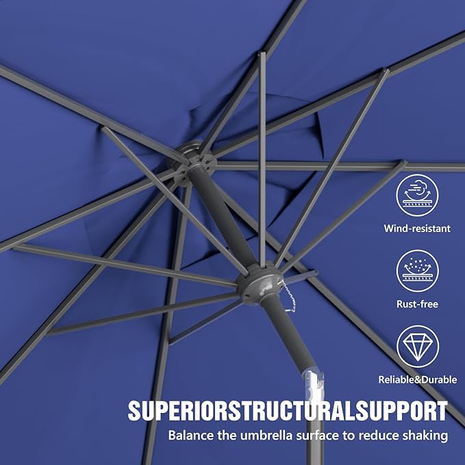 Sannwsg Patio Umbrellas, Pool Umbrella with 8 Sturdy Ribs, Outdoor Umbrella with Push Button Tilt/Crank, Deck Umbrellas, Market Umbrela Table for Backyard, Deck, Garden, Pool