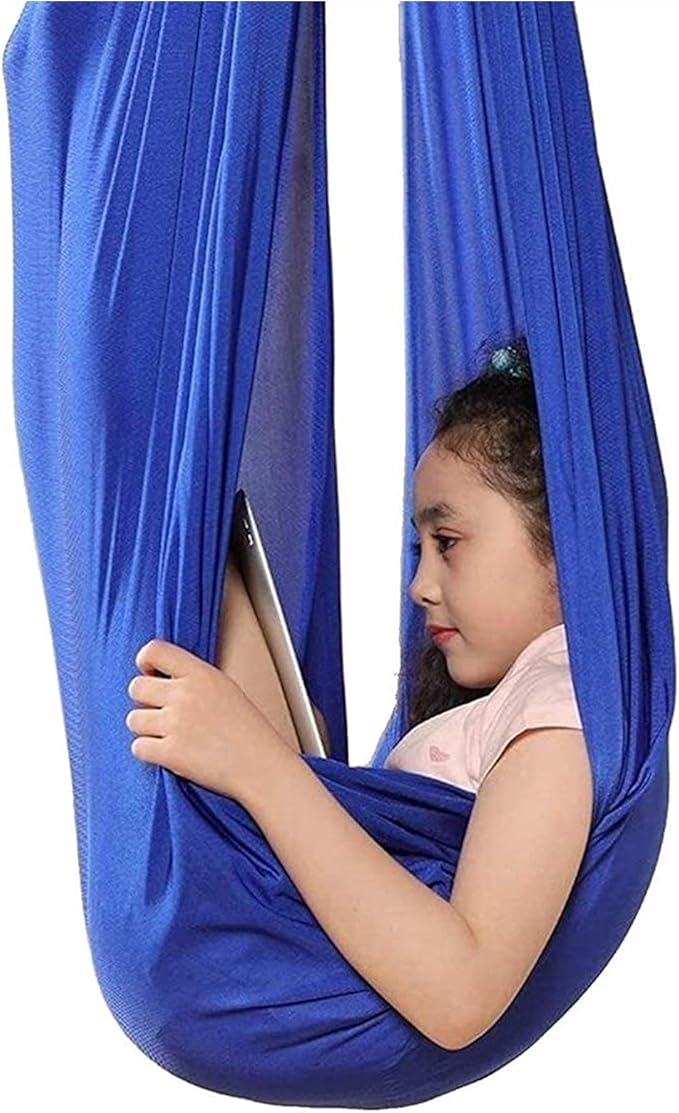 Kids Swing Hammock for Autism ADHD ADD Up to 100kg Sensory Child Elastic Parcel Steady Seat Cuddle Swing (Color : Blue, Size : 100 x 280 cm (L x W))