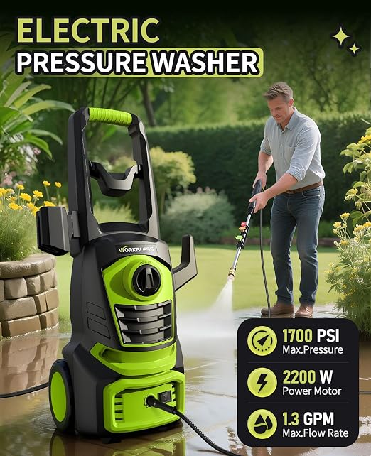 Electric Pressure Washer, 1700 PSI with 23FT Cord, 4 Quick Nozzles, Foam Cannon Electric Power Washers for Car, Garden, Patio, Driveways