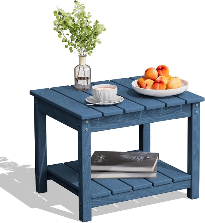 SERWALL Patio Side Table, Double Layer Outdoor End Table for Chairs Set, Blue