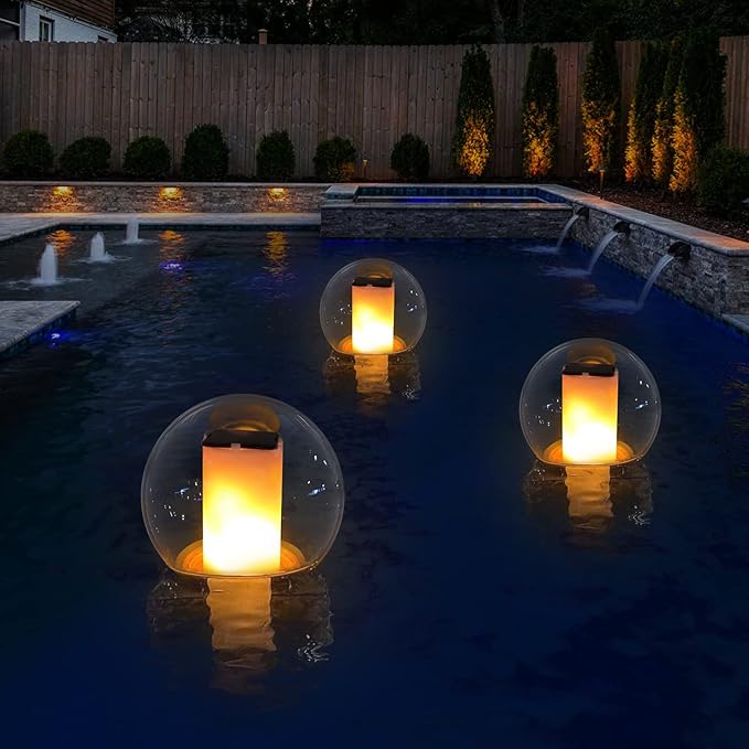 Floating Lights Solar Powered Globes for Pool, Pond, Patio & Hot Tub – Outdoor Lanterns Look Like Candles or Torches, Fun Decorations & Cool Gifts for Adults, Pool Toys & Must-Have Decor (1 pcs)