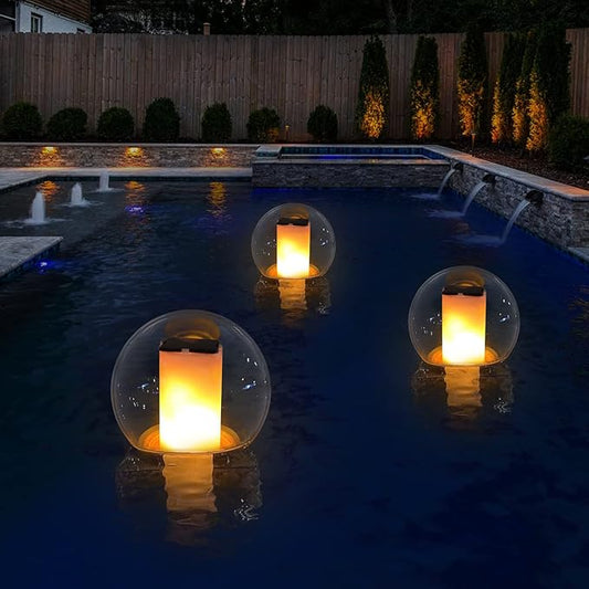 Floating Lights Solar Powered Globes for Pool, Pond, Patio & Hot Tub – Outdoor Lanterns Look Like Candles or Torches, Fun Decorations & Cool Gifts for Adults, Pool Toys & Must-Have Decor (1 pcs)