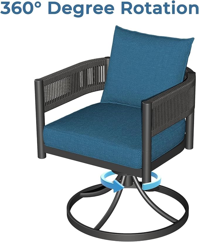 Grand patio 7-Piece Expandable Table Dining Set for 6 to 10, Aluminum Outdoor Dining Table with Glass Tabletop, Metal Woven Wicker Swivel Patio Chairs with Cushions for Yard, Poolside, Deck (Brown)