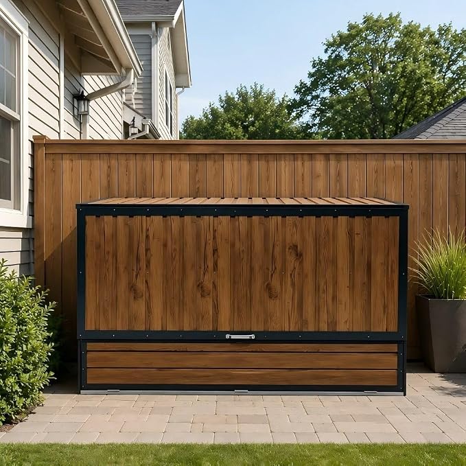 Outdoor Storage Box 594 Gal Galvanized Steel Deck Cabinet, Charcoal Grey