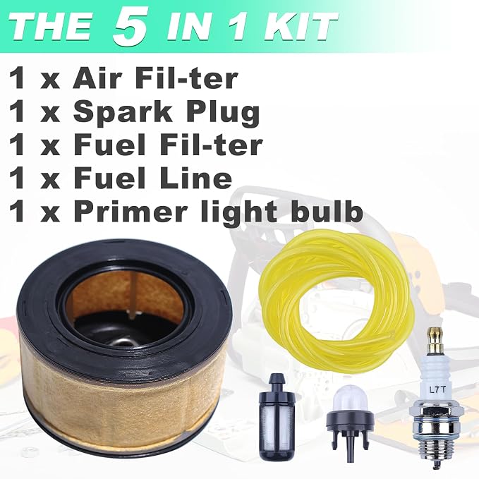 Air Filter Tune Up Kit for Stihl MS261 MS271 MS291 MS311 Chainsaw, Adefol Air Filter + Spark Plug + Fuel Filter + Fuel Line + Bar Nut Replacement Parts Replace 1141 120 1600