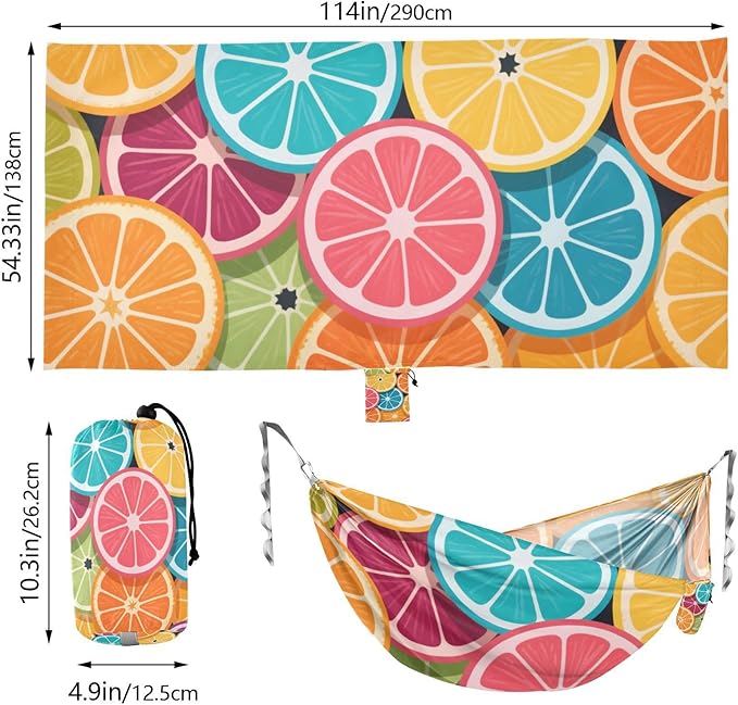 Colorful Cartoon Orange Fruits 330lb Capacity Camping Hammock with Hanging Rope Rope Hammock for Camping & Hiking Essential jamaca para Patio