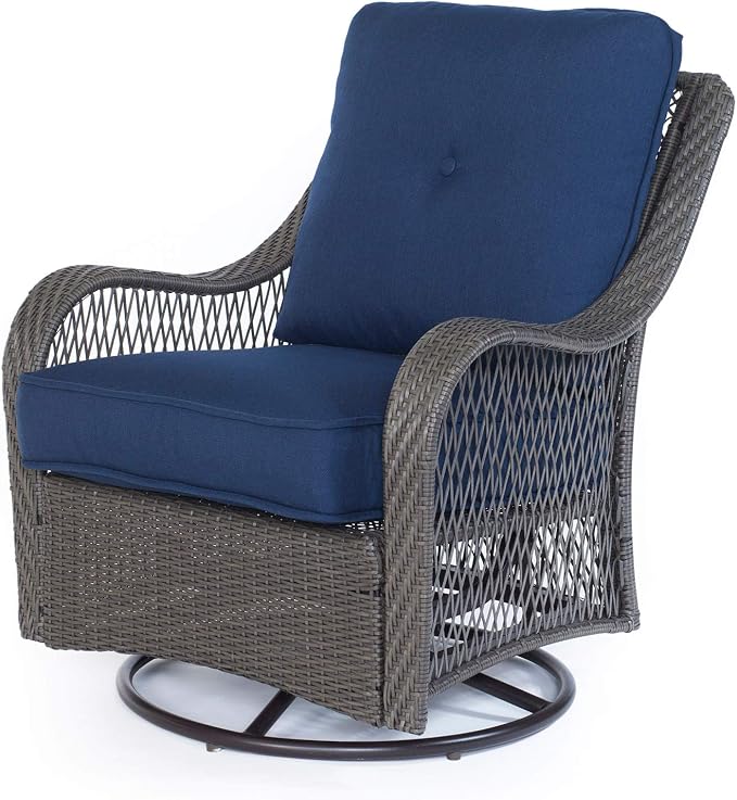 Hanover Orleans 3-Piece Patio Conversation Set with 2 Gray Wicker Swivel Rockers, Heather Gray Cushions, and Glass Top Square Table, Outdoor Bistro Set 3-Piece