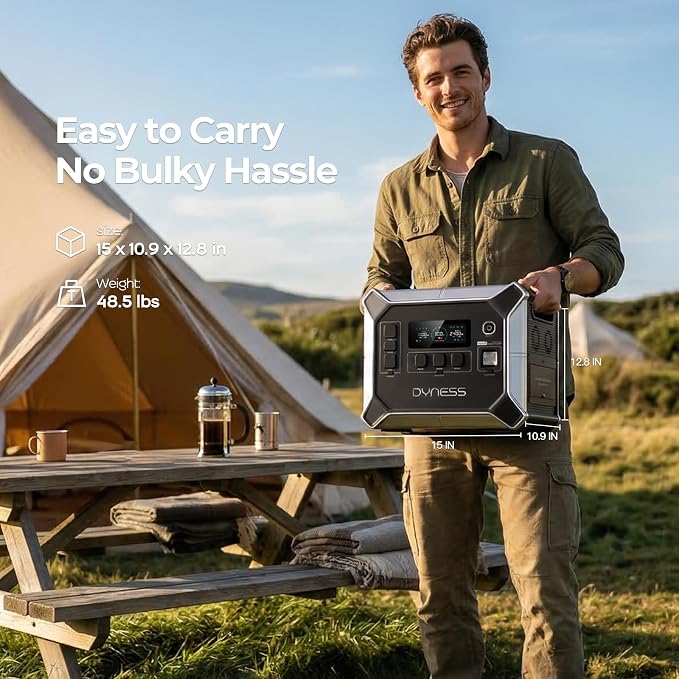 DYNESS 2048Wh Solar Generator with 2x100W Foldable Solar Panel, LiFePO4 Battery Backup 2400W AC (4800W Surge) Portable Power Station, Fast Charging for Home Backup, Camping, RV & Power Outage