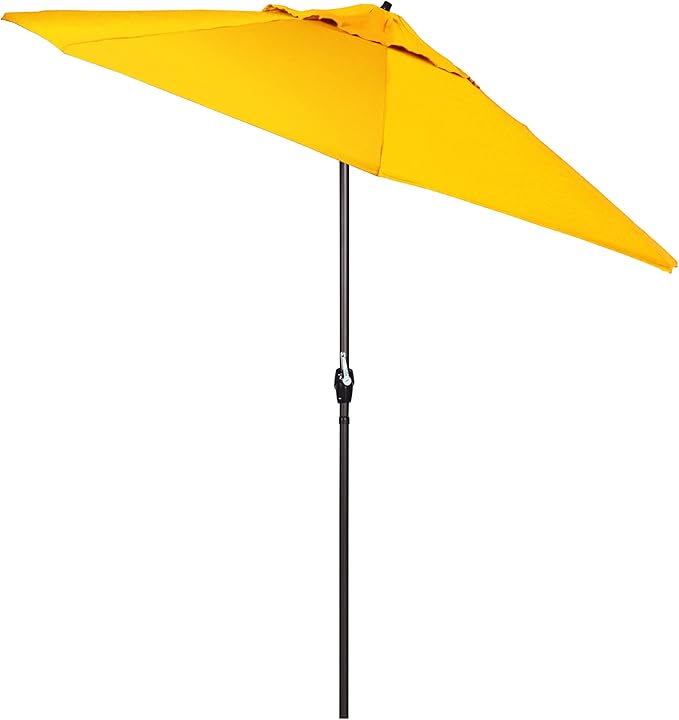 California Umbrella 7.5' Round Sunbrella Aluminum Outdoor Deck, Pool or Patio Umbrella, Crank Lift, Auto Tilt, Bronze Pole, Sunflower Yellow