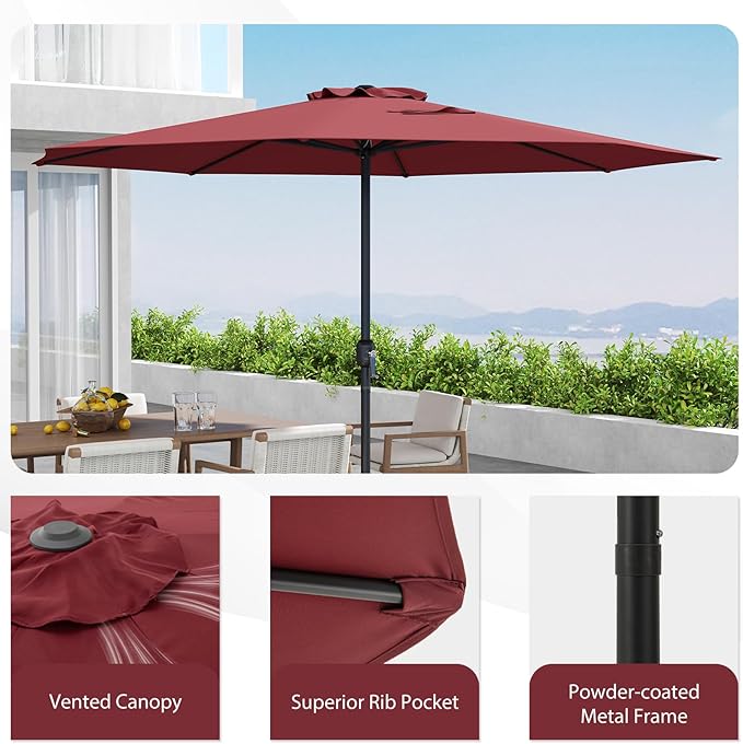 HAPPYGRILL 12 FT Patio Umbrella with Crank Handle, Outdoor Market Umbrella with 8 Sturdy Ribs, Vented Large Table Umbrella, Sun-Protective Canopy for Garden Backyard Deck Pool