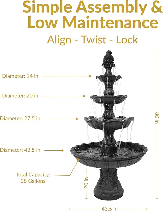 Sunnydaze Grand Courtyard 80-Inch 4-Tier Outdoor Water Fountain - Large Outdoor Water Feature for Garden, Patio or Yard - Black