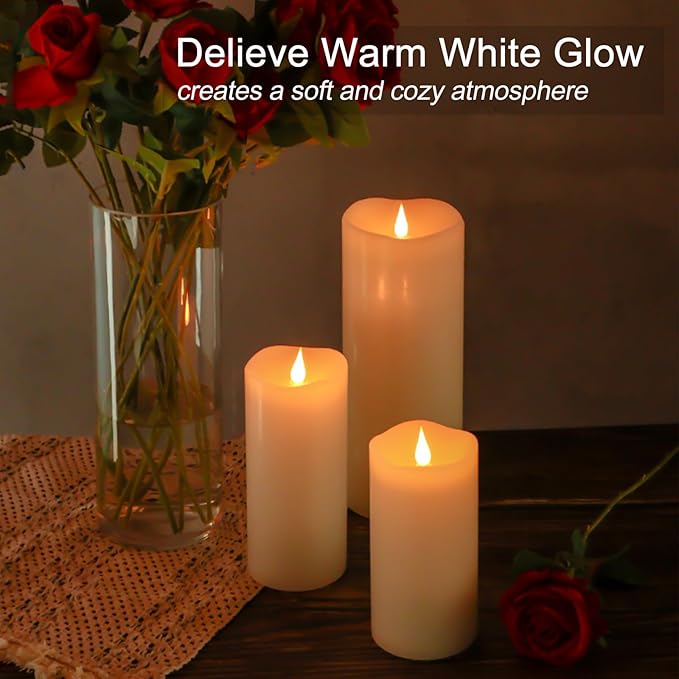 TECHLONG 10" x 4" Large Flameless Candles with Remote Timer, Flickering 3D Moving Flame, Last 1000+ Hours, Real Wax Tall LED Pillar Candles Battery Operated for Indoor Home Decor, Ivory