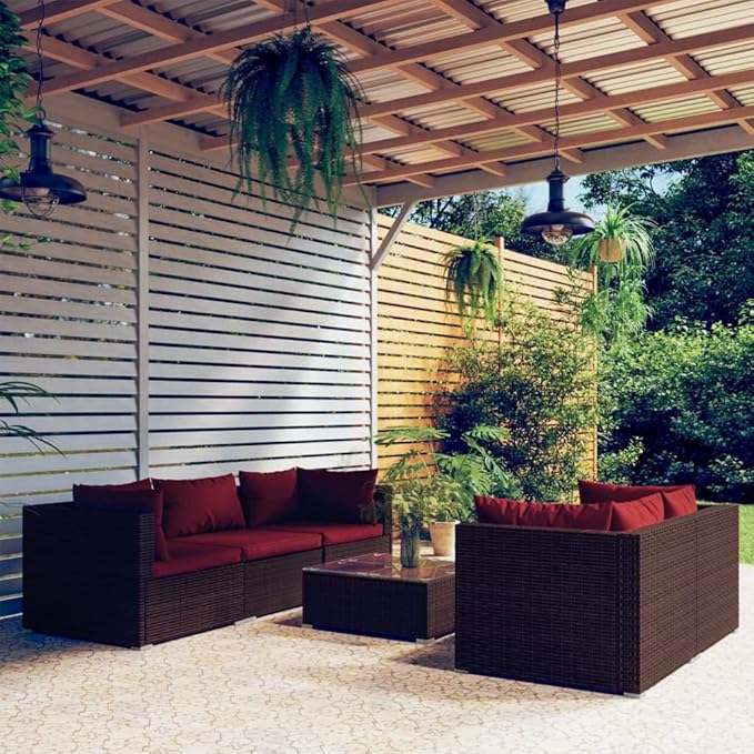 Patio Lounge Set with Cushions,Outdoor Table and Chairs Set,Terrace Conversation Set Furniture,Outdoor Furniture,for Garden,Backyard,6 Piece Poly Rattan Brown