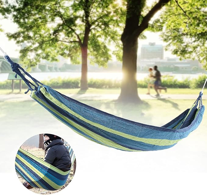 Single Double Hammock, Convenient to Use Comfortable Feeling Camping Hammock for Camping for Outdoor (Blue)