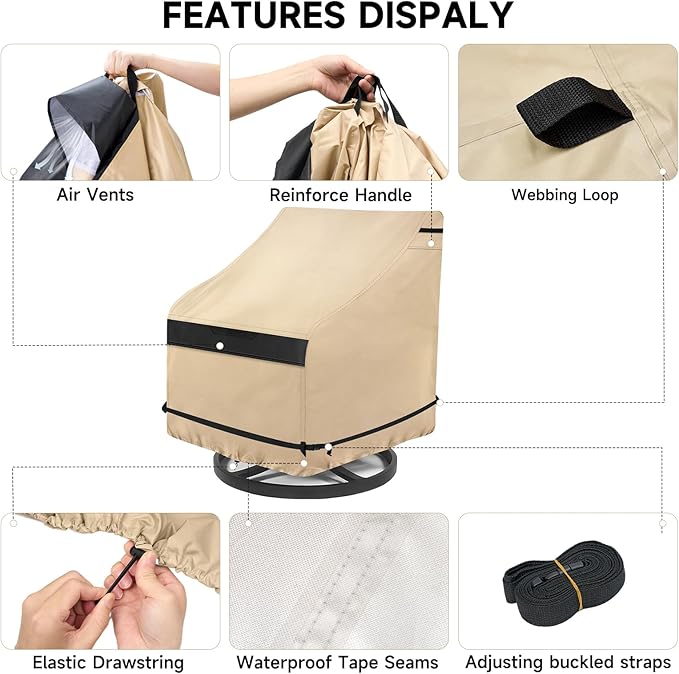 NEVERLAND Outdoor Chair Covers, Patio Swivel Chair Cover Waterproof,Heavy Duty Patio Lounge Deep Seat Cover, Outdoor/Lawn Furniture Covers 2 Pack- 31.5 W x 33.5 D x 36 H inches (Golden)