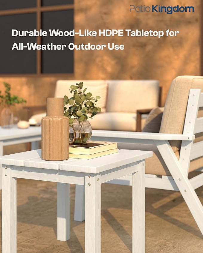 7 Piece Patio Furniture Set, HDPE Outdoor Sectional with Beige Washable Thick Cushions, Coffee Table & Side Table, Patio Conversation Sets for Lawn, Garden, Porch, Balcony (White Frame)