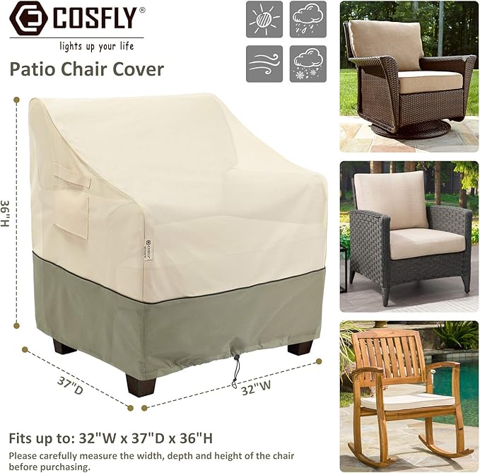 COSFLY Outdoor Furniture Patio Chair Covers Waterproof, Lounge Deep Seat Cover, Lawn Furnitures Covers Fits up to 32W x 37D x 36H inches(2 Pack)