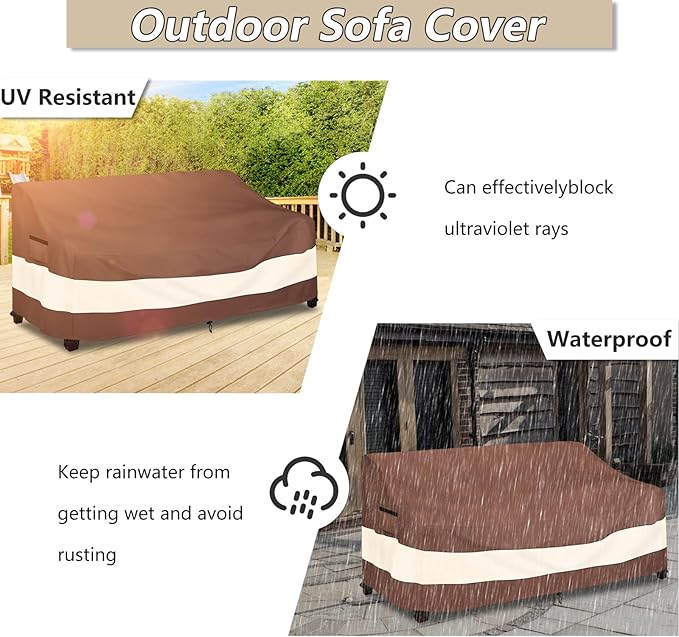 2-Seater Patio Sofa Covers, Outdoor Couch Cover Fits up to 58" W x 32.5" D x 31" H, Heavy Duty Waterproof Patio Furniture Covers,Brown