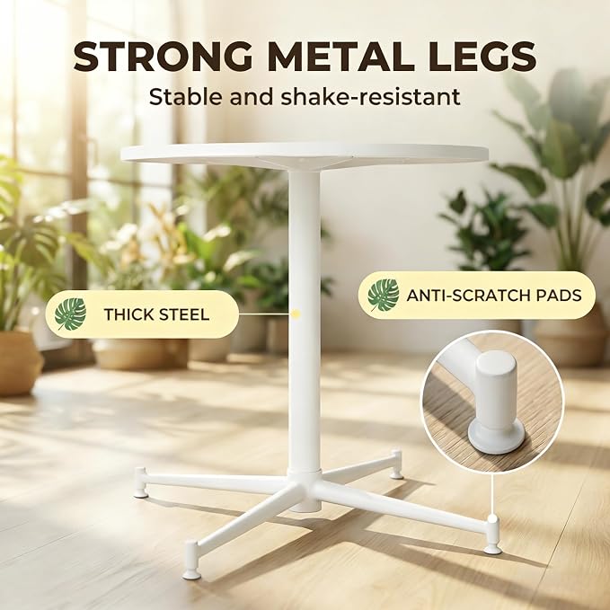 LOKKHAN Premium Steel Patio Backyard Dining Table, Indoor-Outdoor Garden Cafe Bar Table, Heavy Duty Round Metal Side Table, White, Waterproof, (27.56" Diax29.5 H)