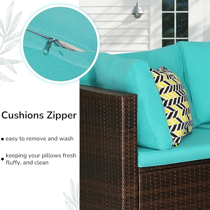 PayLessHere Patio Furniture Set 7 Pieces Outdoor Furniture Wicker Conversation Set Sectional Sofa and Coffee Table Wicker Patio Conversation Sets for Backyard Porch Balcony Poolside,Blue Cushion