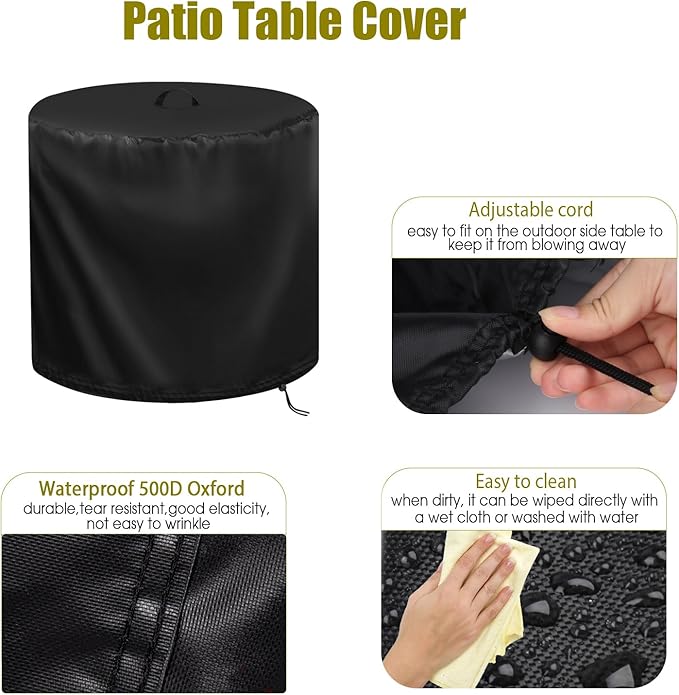 Outdoor Side Tables Cover for Outlux 18.5” Metal Outdoor Round Table, Waterproof Cover for Small End Table - 19"D x 16"H, Black