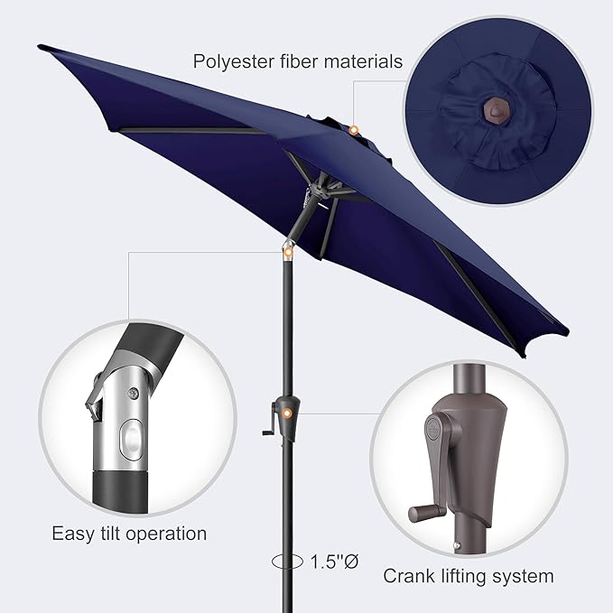 Jarka&Co 7.5ft Patio Umbrella Outdoor - Table Outdoor Umbrella with Push Button Tilt Waterprool UV Protection, Sun Umbrella for Pool, Porch, Garden, Deck, Backyard (Navy Blue)