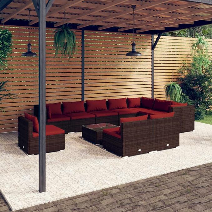 Patio Lounge Set with Cushions,Conversation Patio Furniture Porch Furniture Sets Garden Furniture Suitable for Patio, Deck, Front Porch, Poolside or Balcony Poly Rattan Brown