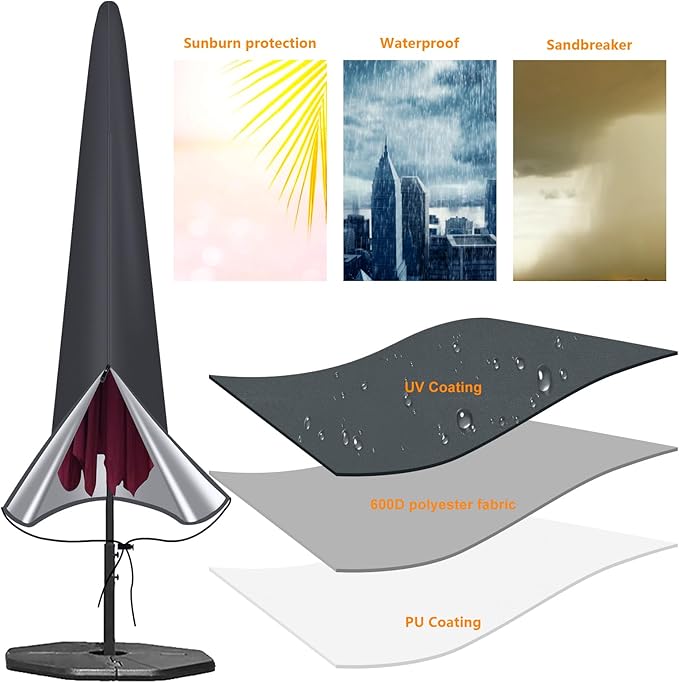 OKPOW Umbrella Cover 420D Oxford Fabric Patio Umbrella Covers Waterproof with Zip, for 9ft to 12ft Garden Outdoor Umbrella (Dark Grey)
