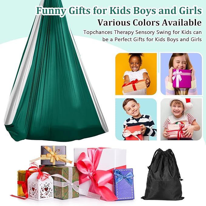 Yoga Swing for Kids Hammock Children Hangin Indoor Outdoor Autism Aspergers,ADHD Kids Hangin Therapy Swing 90inch x 59inch (Hardware Included) Dark Green and Gray