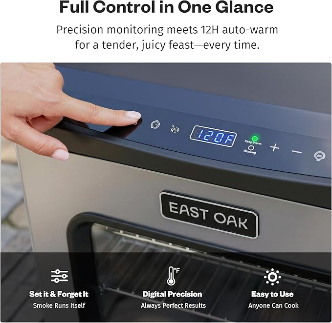 EAST OAK 30" Electric Smoker for Outdoors | Built-in Meat Probe Up to 6× Longer Smokes on a Single Load | Side Chip Loader for Smoking | Bigger Batches with 725 sq in Cooking Area, Mist Silver