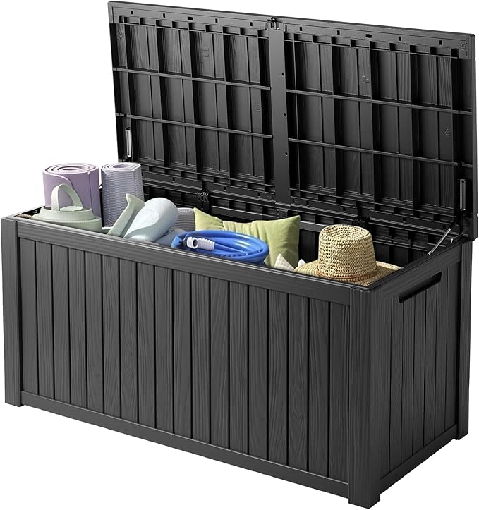 200 Gallon Waterproof Large Resin Deck Box Indoor Outdoor Lockable Storage Container for Patio Furniture Cushions Garden Tools, Black