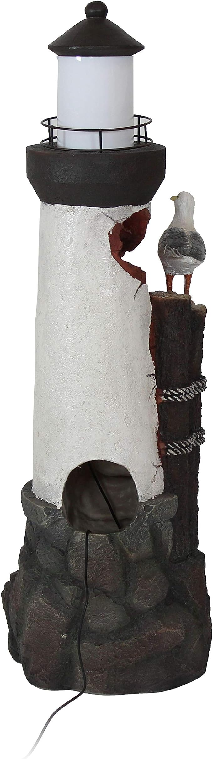 Sunnydaze 36-Inch Gull's Cove Outdoor Lighthouse Water Fountain with LED Light - Polyresin Decorative Water Feature