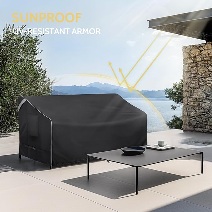 COSFLY Outdoor Patio Sofa Covers Waterproof, Heavy-Duty UV-Resistant Furniture Covers, Adjustable Fit with Buckle Straps, Fits 3-Seater Sofa up to 80"W x 33"D x 32"H ( Black)