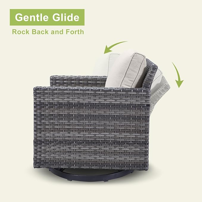 Outdoor Patio Swivel Rocker Chairs - 3 Piece Wicker Patio Furniture Bistro Swivel Rocking Chairs Set with Comfortable Cushions,Sturdy Metal Frame and Side Table for Porch Deck(Mixed Grey/Beige)
