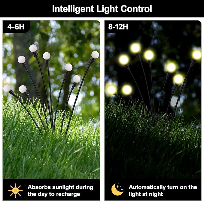 Firefly Lights Solar Outdoor, 8 Modes 800mAh Swaying Solar Firefly Garden Lights Stakes Outdoor Waterproof for Outside Yard Patio Plant Christmas Holiday Garden Decor Warm White(4 Pack)