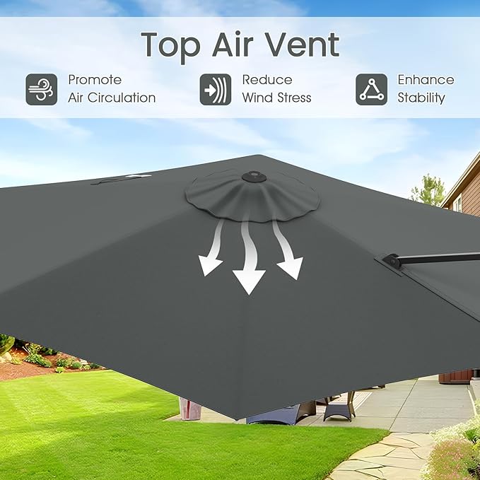 Tangkula 9 FT Cantilever Patio Umbrella, Heavy Duty Offset Outdoor Hanging Umbrella with Vented Top, Handle, Sun-Protective Canopy for Pool Backyard Garden Deck (Gray,9 FT)
