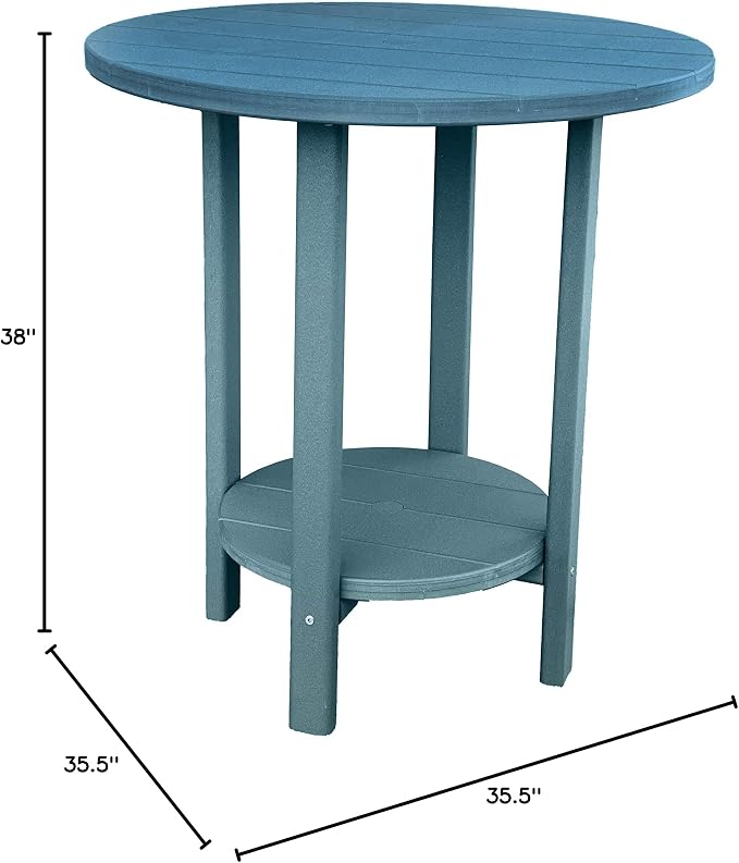 Phat Tommy Round Bar Height Patio Table - Outdoor Bar Table - Balcony Height Patio Furniture for Your Deck - Poly Outdoor Furniture, Green